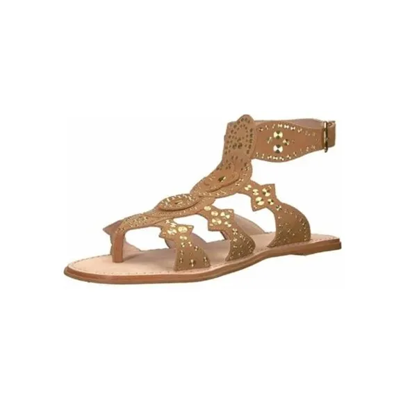 Cecelia New York Sand Bubbly Gladiator Studded Flat Sandals Size 6.5 NWB