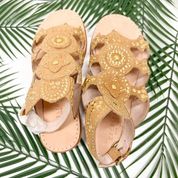 Cecelia New York Sand Bubbly Gladiator Studded Flat Sandals Size 6.5 NWB