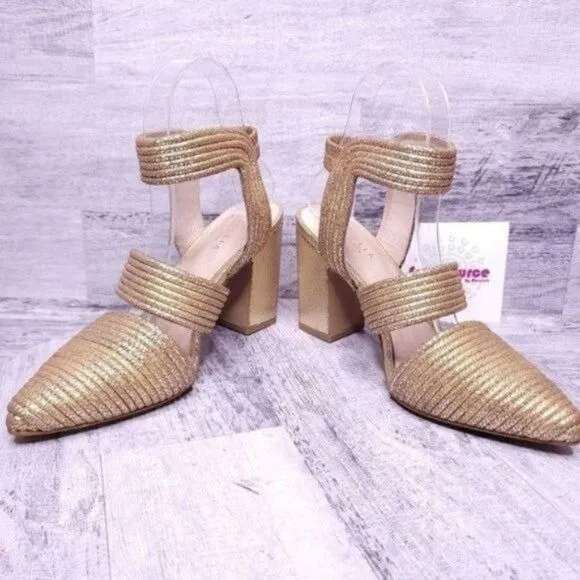 Cecelia Roxanne Ankle Strap Leather Pump Metallic Gold Women's sz 6