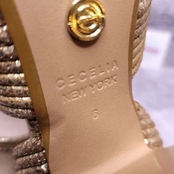 Cecelia Roxanne Ankle Strap Leather Pump Metallic Gold Women's sz 6