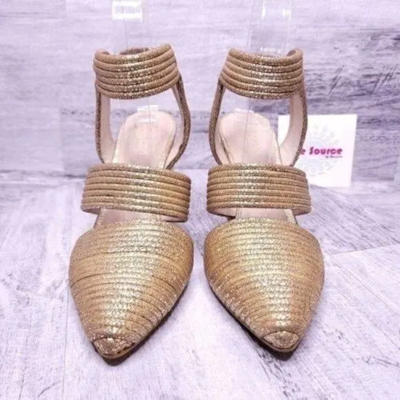Cecelia Roxanne Ankle Strap Leather Pump Metallic Gold Women's sz 6