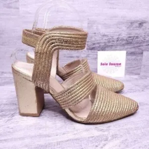 Cecelia Roxanne Ankle Strap Leather Pump Metallic Gold Women's sz 6