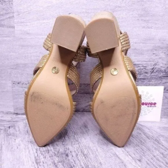 Cecelia Roxanne Ankle Strap Leather Pump Metallic Gold Women's sz 6