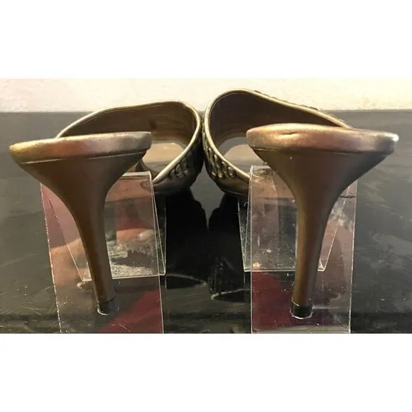 Celine Embellished Bronze Leather Slides Women’s Shoes Size 10/40 Medium