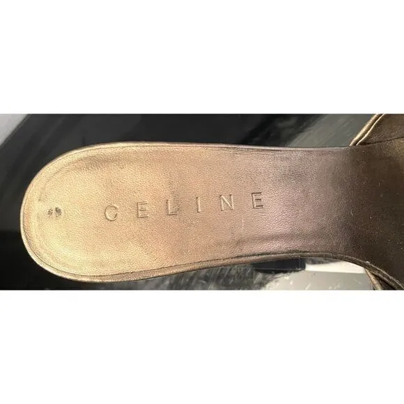 Celine Embellished Bronze Leather Slides Women’s Shoes Size 10/40 Medium