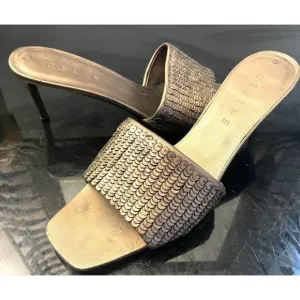Celine Embellished Bronze Leather Slides Women’s Shoes Size 10/40 Medium