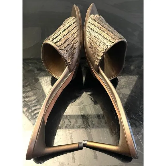Celine Embellished Bronze Leather Slides Women’s Shoes Size 10/40 Medium