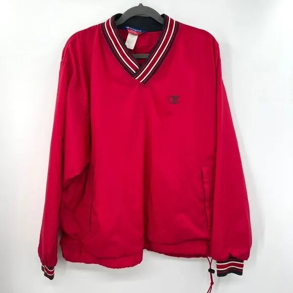 Champion Men's Red V-Neck Golf Pullover Zipper Pocket Windbreaker jacket Size M