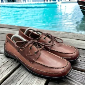 Chaps Polo RL Merc Brown Leather Deck Shoes Mens 9.5 Light Use Fast Shipping