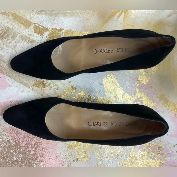 Charles Jourdan vintage black suede heels shoes 6.5