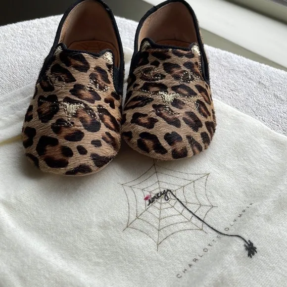 Charlotte Olympia shoes for baby. Printed pony /suede size 21 cat face stiches