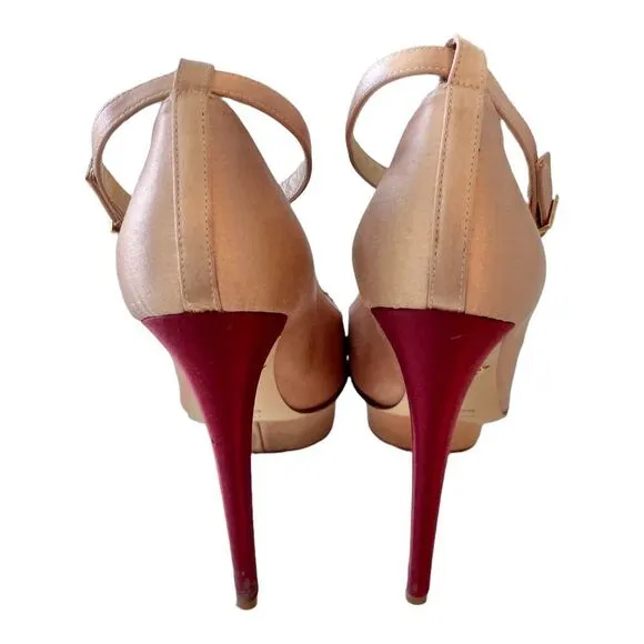 Charlotte Olympia Pink Silk Maroon Rhinestones Kiss Ankle Strap Heels Shoes 6.5