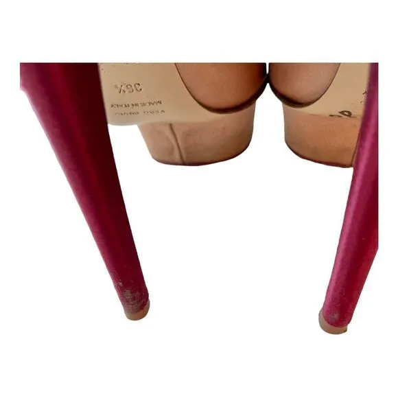 Charlotte Olympia Pink Silk Maroon Rhinestones Kiss Ankle Strap Heels Shoes 6.5