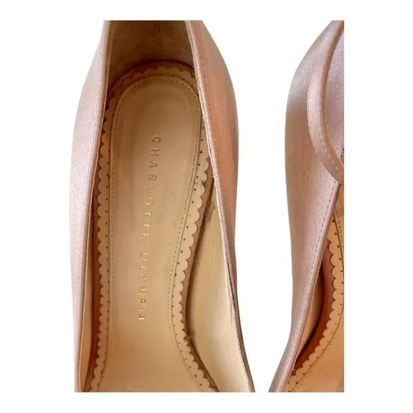 Charlotte Olympia Pink Silk Maroon Rhinestones Kiss Ankle Strap Heels Shoes 6.5