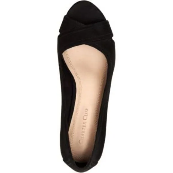CHARTER CLUB Womens Black 1/2&quot; Platform CorkToniie Wedge Slide Sandals 5.5 M