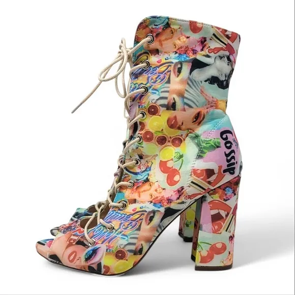 Chase   Chloe Emelia Graffiti Open Toe Lace Up Ankle Boot Heels