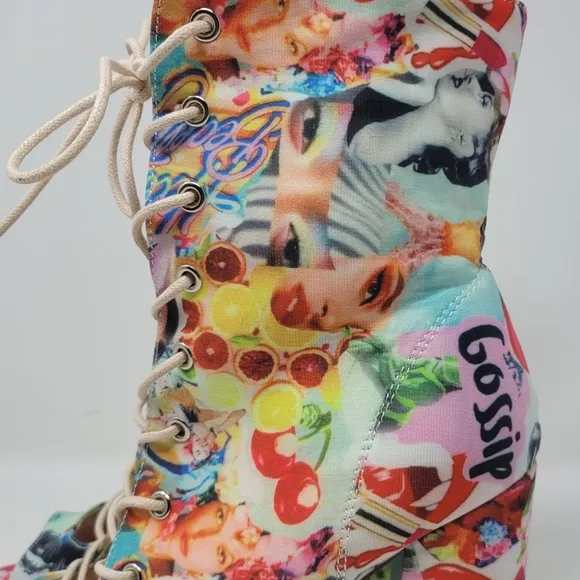 Chase   Chloe Emelia Graffiti Open Toe Lace Up Ankle Boot Heels