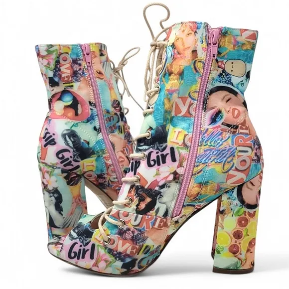 Chase   Chloe Emelia Graffiti Open Toe Lace Up Ankle Boot Heels