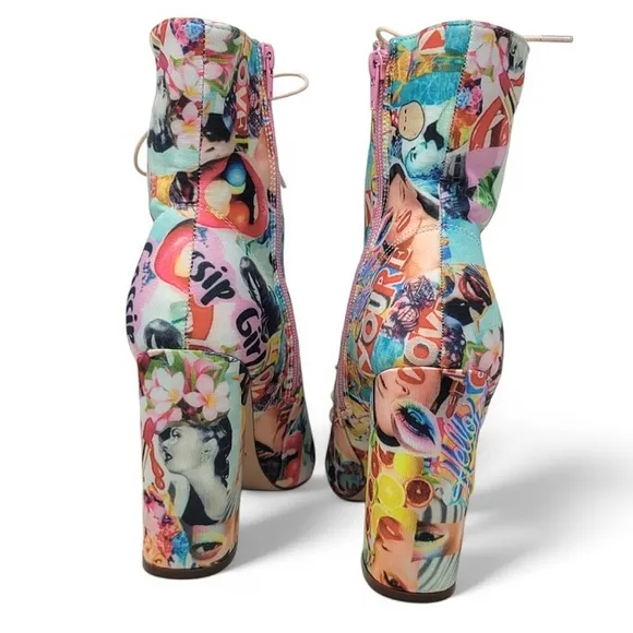 Chase   Chloe Emelia Graffiti Open Toe Lace Up Ankle Boot Heels