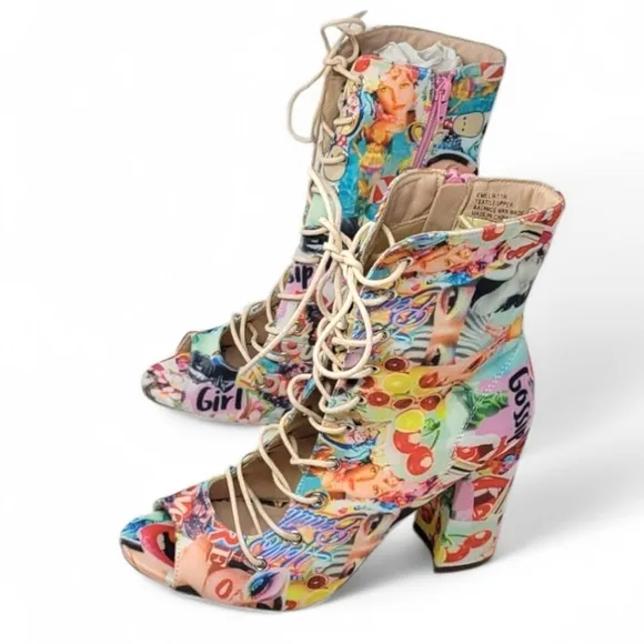 Chase   Chloe Emelia Graffiti Open Toe Lace Up Ankle Boot Heels