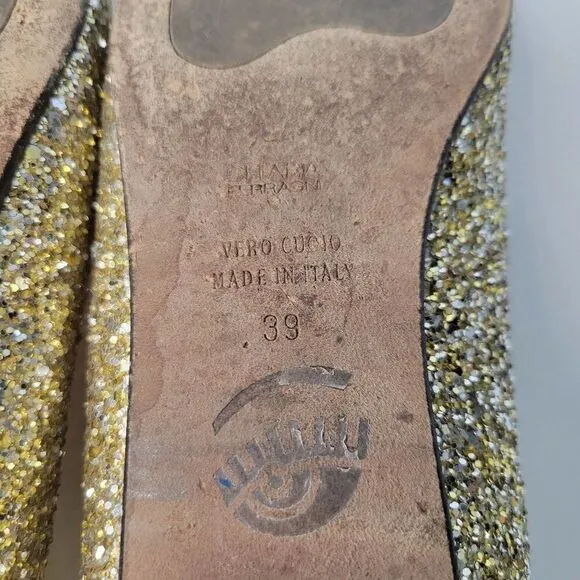 Chiara Ferragni Gold Sparkle Leather Flats (Size 8.5)