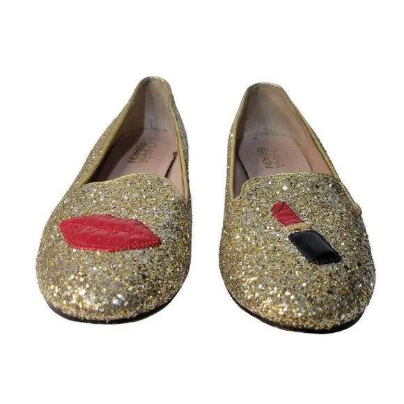 Chiara Ferragni Gold Sparkle Leather Flats (Size 8.5)