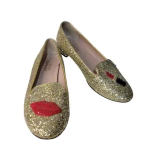 Chiara Ferragni Gold Sparkle Leather Flats (Size 8.5)