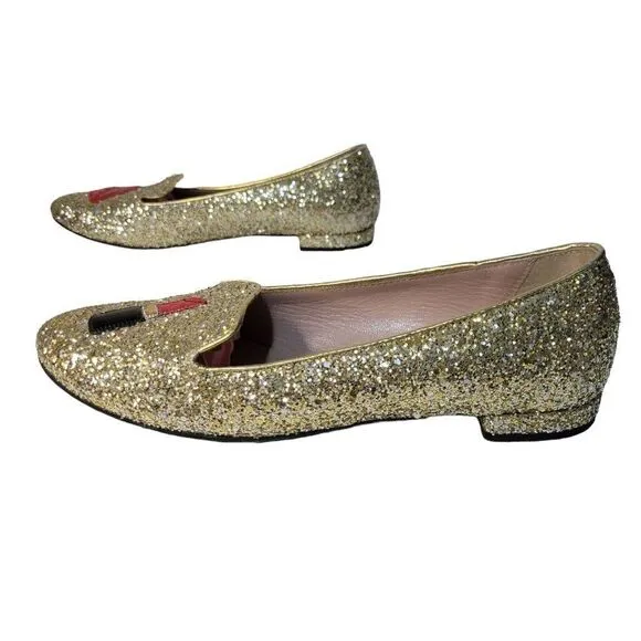 Chiara Ferragni Gold Sparkle Leather Flats (Size 8.5)