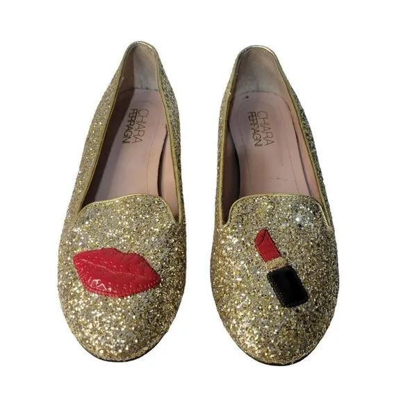 Chiara Ferragni Gold Sparkle Leather Flats (Size 8.5)
