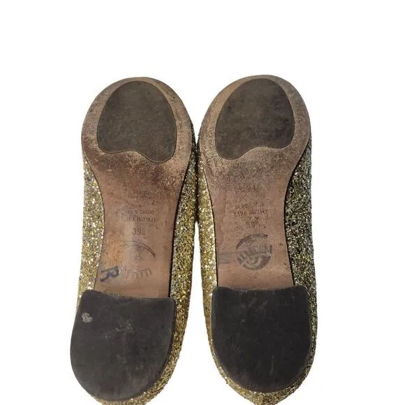 Chiara Ferragni Gold Sparkle Leather Flats (Size 8.5)