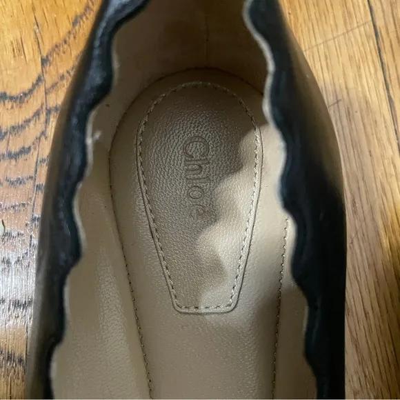 Chloé Lauren Scalloped Leather Ballet Flats Black 34 (US 4) specialty size