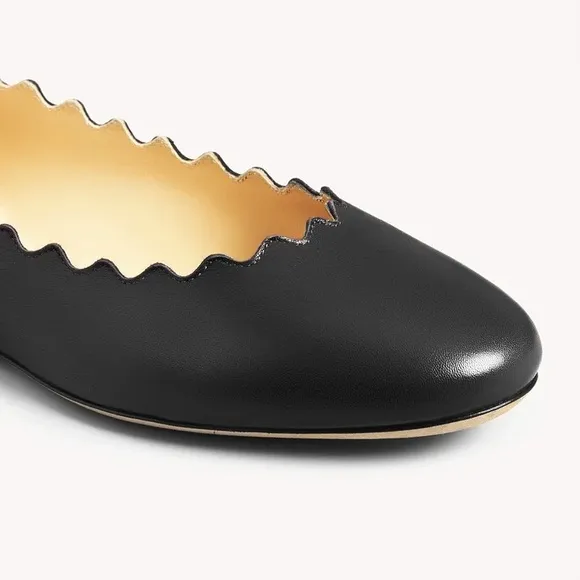 Chloé Lauren Scalloped Leather Ballet Flats Black 34 (US 4) specialty size