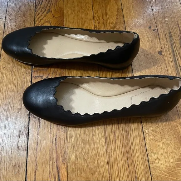 Chloé Lauren Scalloped Leather Ballet Flats Black 34 (US 4) specialty size