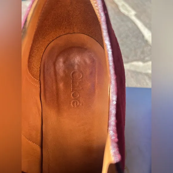 Chloe Suede Wedge Ankle Boots in Sangria. Size 10.