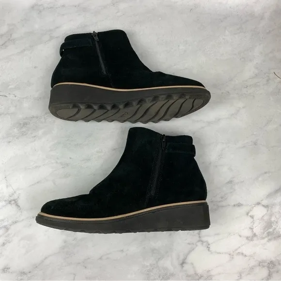Clarks Collection Sharon Spring Suede Ankle Boots Booties Shoes Black Size 8