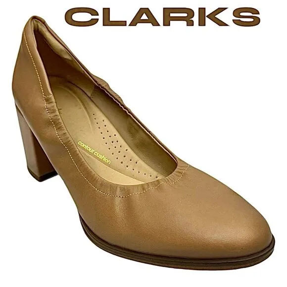 Clarks Contour Cushion Women’s Heels Tan Leather Size 10 Medium Pre-Owned