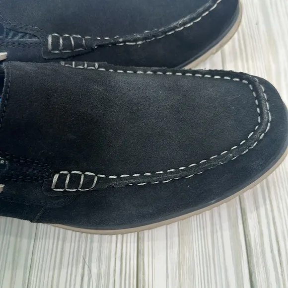 Clarks Noonan Cushioned Moccasins Loafers Slip-On Navy Suede Mens Comfort Shoes
