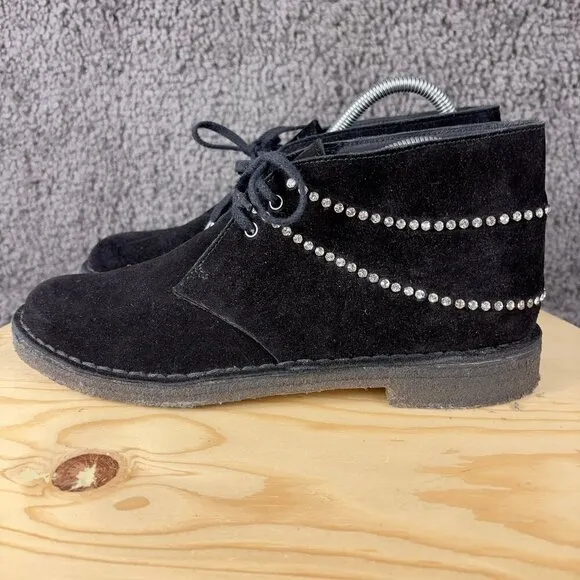 Clarks Originals Rock Royalty Desert Boot Womens 8.5 Narrow Black Suede Chukka