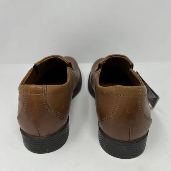 Clarks Whiddon Step Loafer Leather Slip on Dark Tan Formal Shoes Men 7.5 New