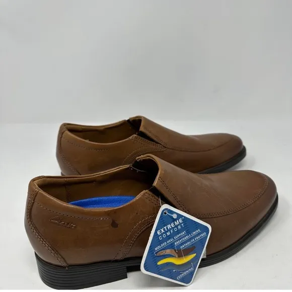 Clarks Whiddon Step Loafer Leather Slip on Dark Tan Formal Shoes Men 7.5 New