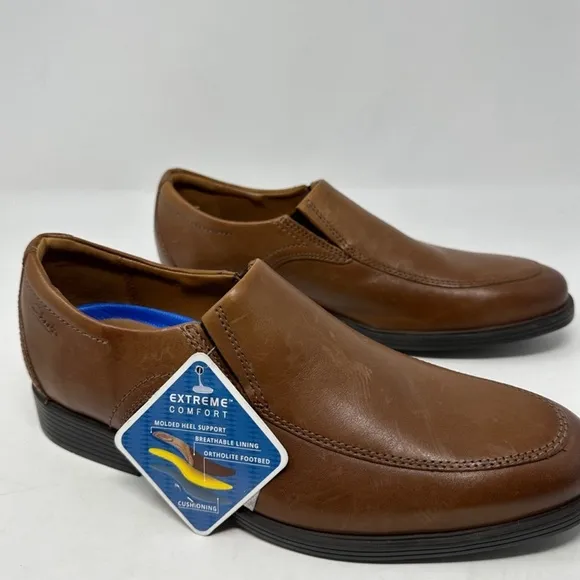 Clarks Whiddon Step Loafer Leather Slip on Dark Tan Formal Shoes Men 7.5 New