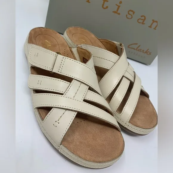 Clarks Women's Cecily Slide Cream Leather Size 8 New in Box size 8