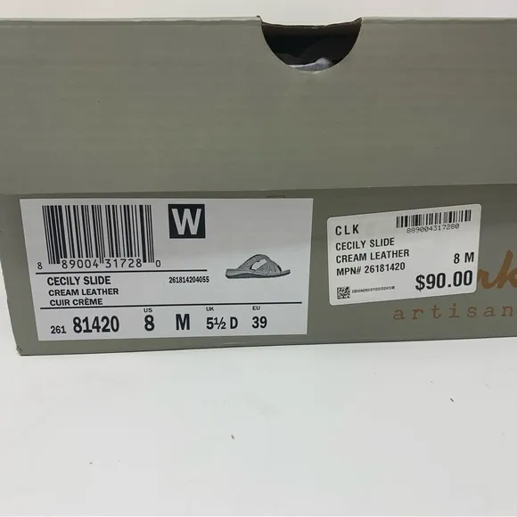 Clarks Women's Cecily Slide Cream Leather Size 8 New in Box size 8