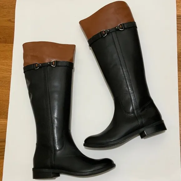 Clarks Women's Pita Topeka Black Brown Leather Waterproof Knee High Riding Boots