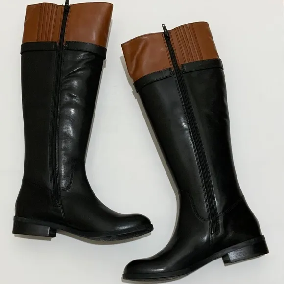 Clarks Women's Pita Topeka Black Brown Leather Waterproof Knee High Riding Boots