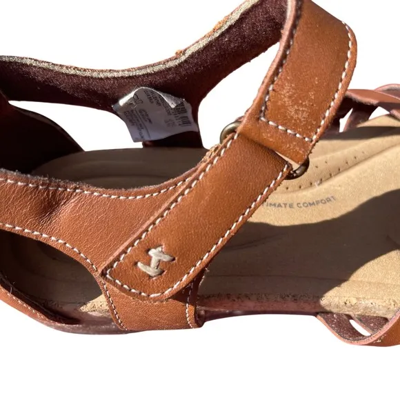 Clarks Women's Roseville Cove Brown Leather Sandals Sz 8M Ultimate Comfort