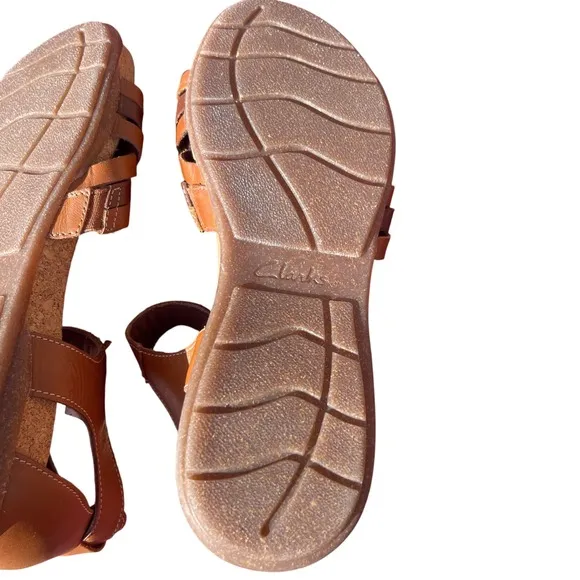 Clarks Women's Roseville Cove Brown Leather Sandals Sz 8M Ultimate Comfort
