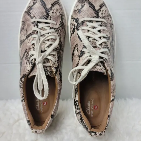 Clarks Women's Sneakers Size 8.5 Un Maui Lace Leather Snakeskin Fashion Shoes