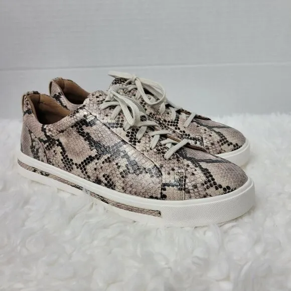 Clarks Women's Sneakers Size 8.5 Un Maui Lace Leather Snakeskin Fashion Shoes