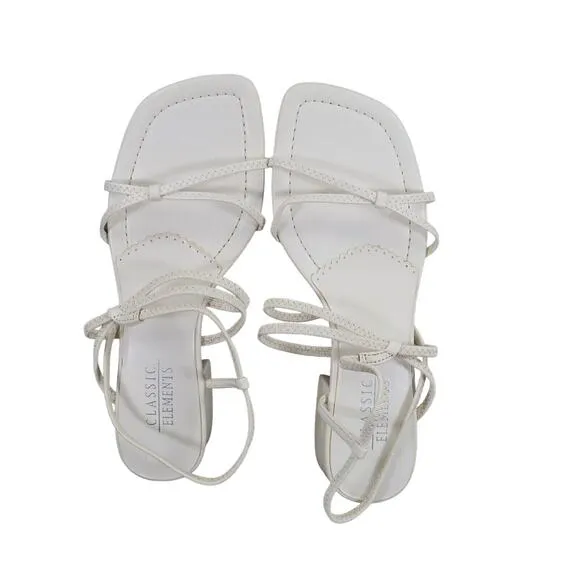 Classic Elements Shoes Womens 6 Sandal Pumps Strappy White Blcok Heel Fashion